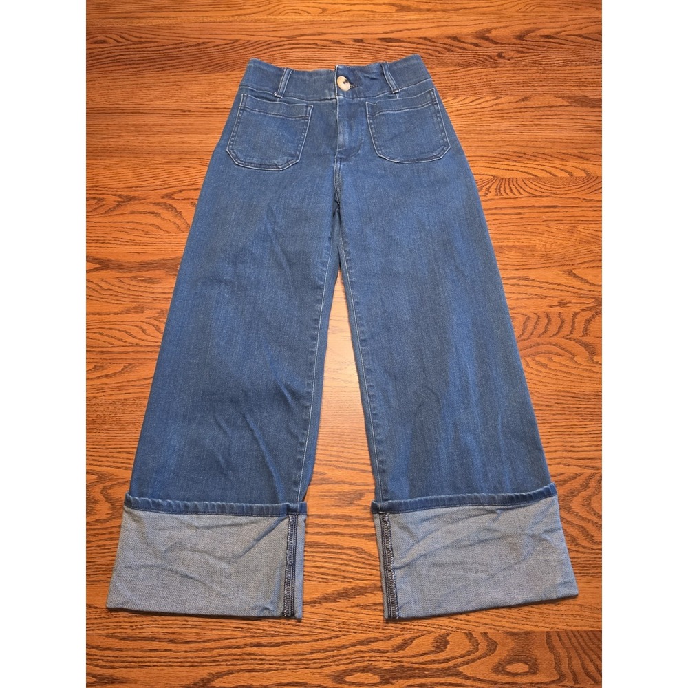 Maeve Anthropologie The Colette Denim Jeans Wide Leg Cuffed Hem High Rise 24P